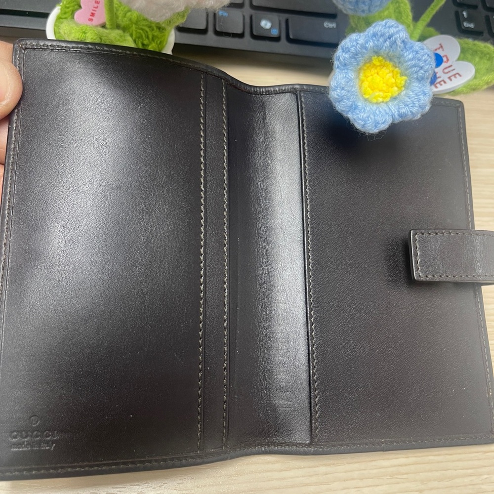 Vintage GUCCI GG Canvas Brown Drk Brown Lthr Bifold Diary Day Planner/Organizer - Picture 14 of 16